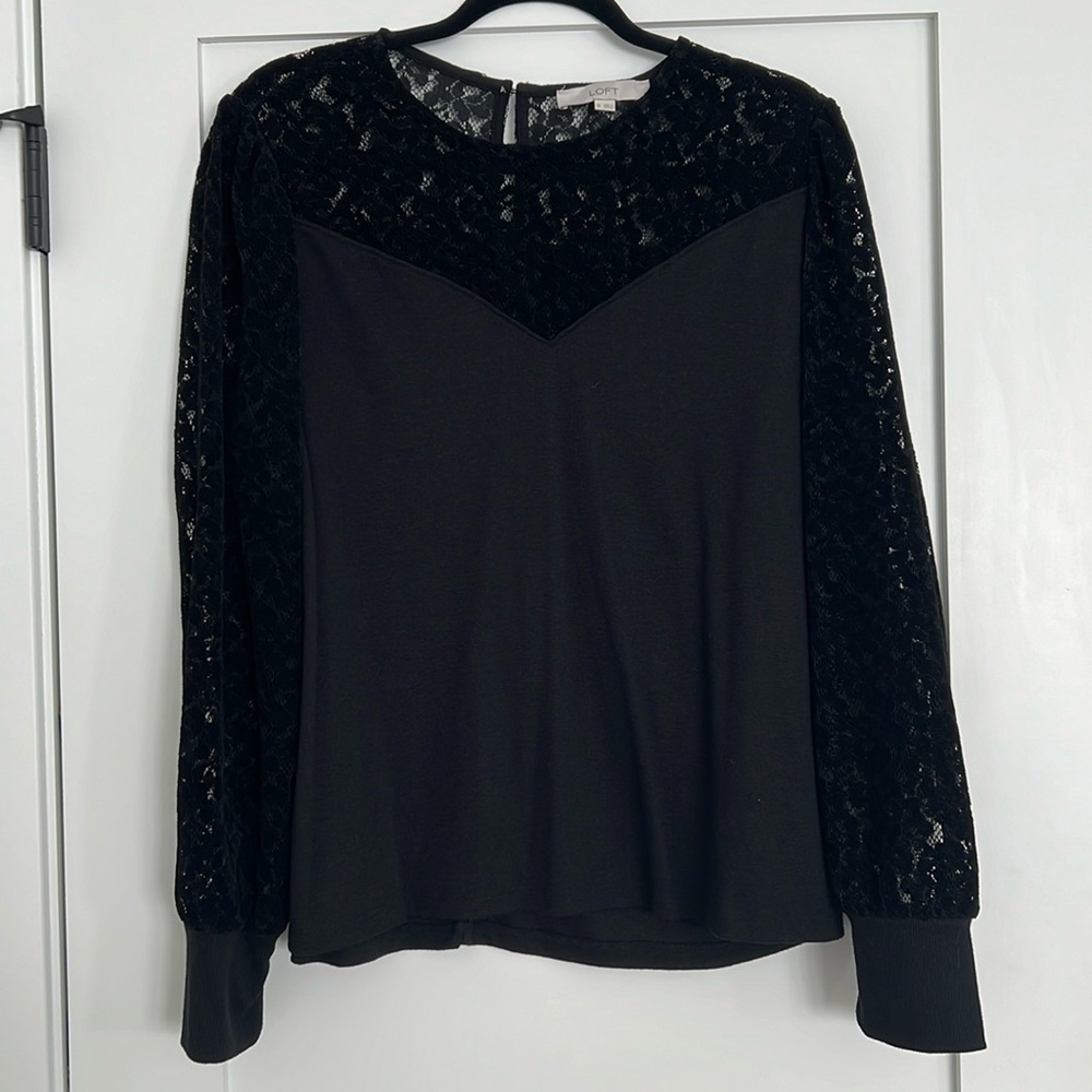 Loft black lace sleeve top